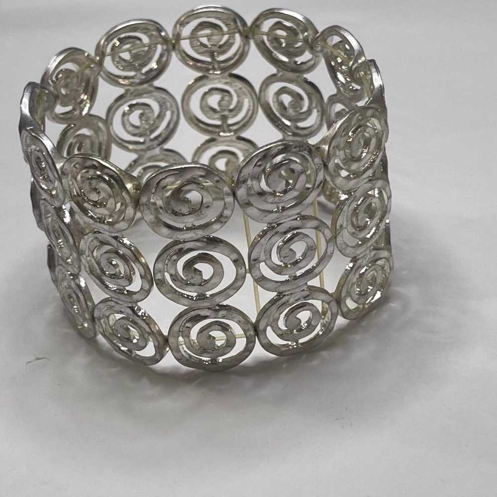 Silver cuff bracelet stretch style costume jewelr… - image 6