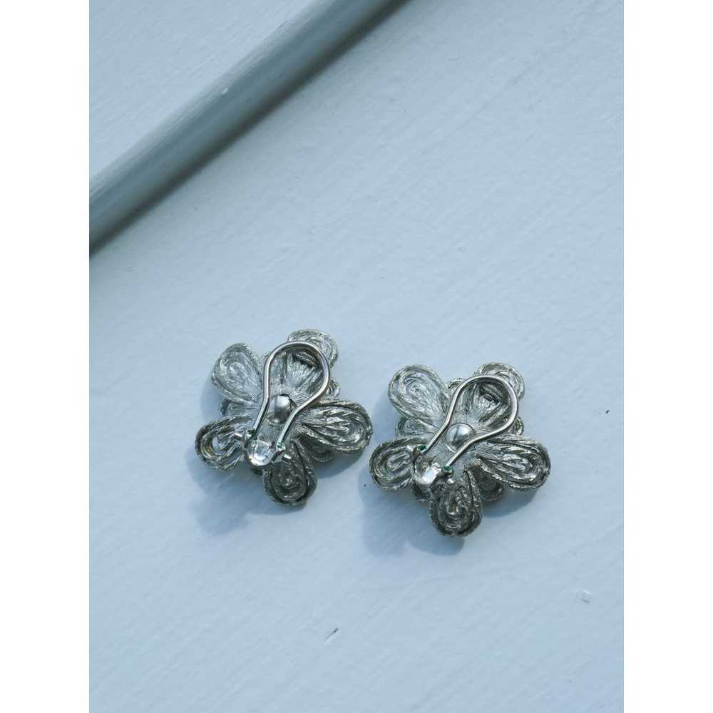 Silver Flower Earrings Clip-On VTG - image 2