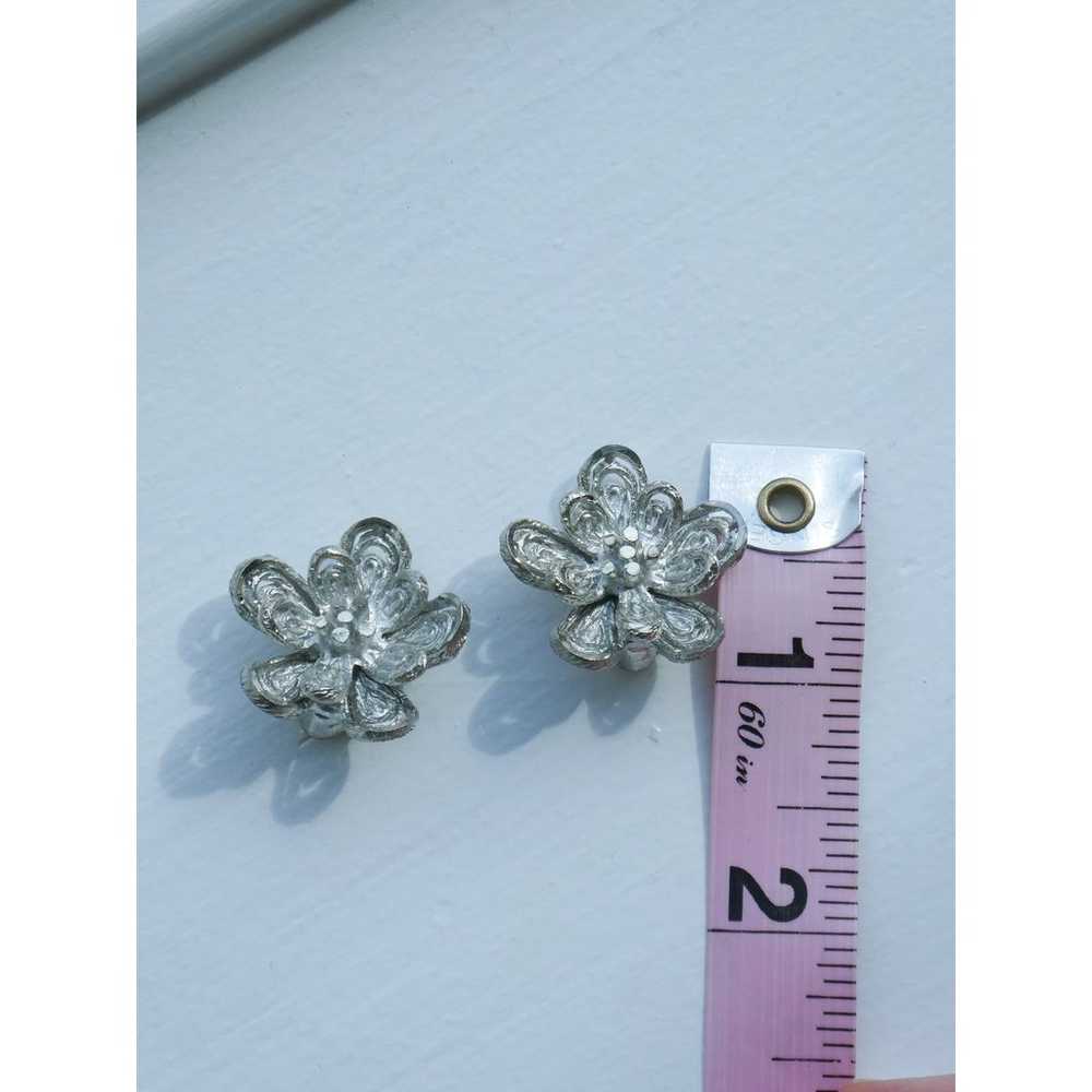Silver Flower Earrings Clip-On VTG - image 5
