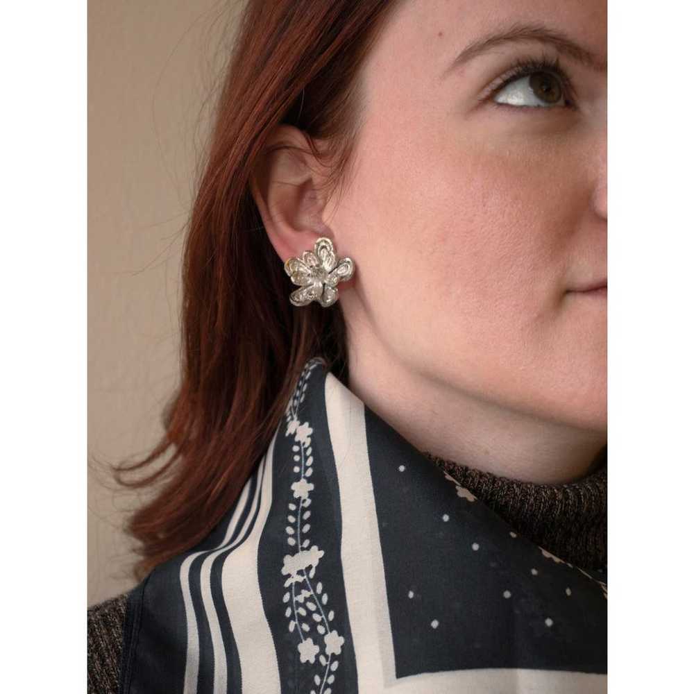Silver Flower Earrings Clip-On VTG - image 6