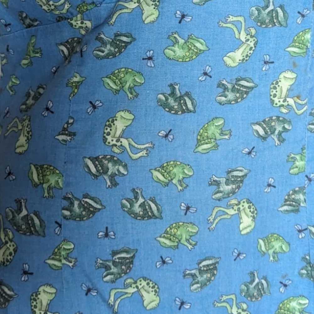 Vintage Blue Cotton Frog & Dragonfly Print Summer… - image 12