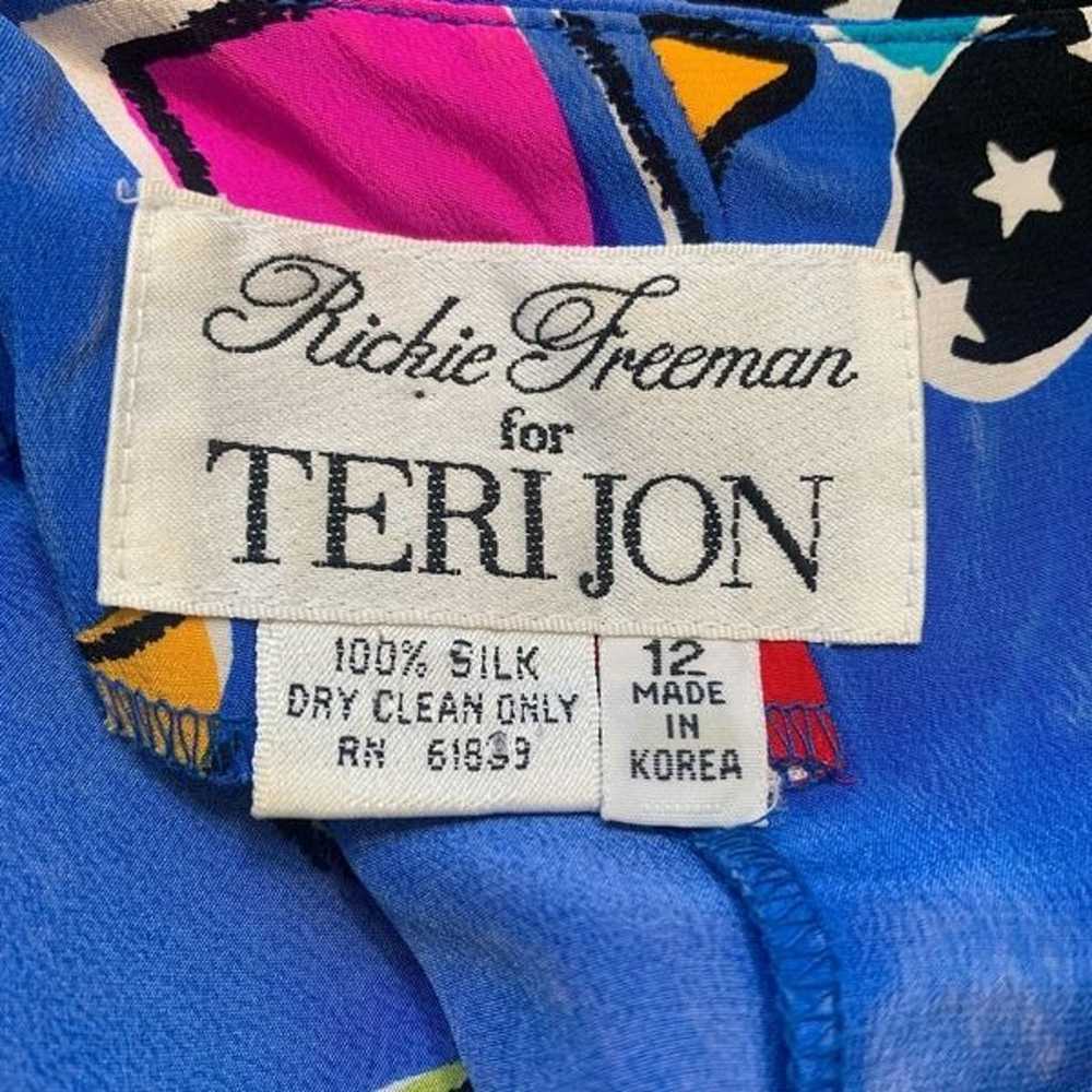 Vintage Rickie Freeman Dress Blue Black Pop Art S… - image 10