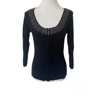 Cache Silk Metal Detail Zip Up Sweater