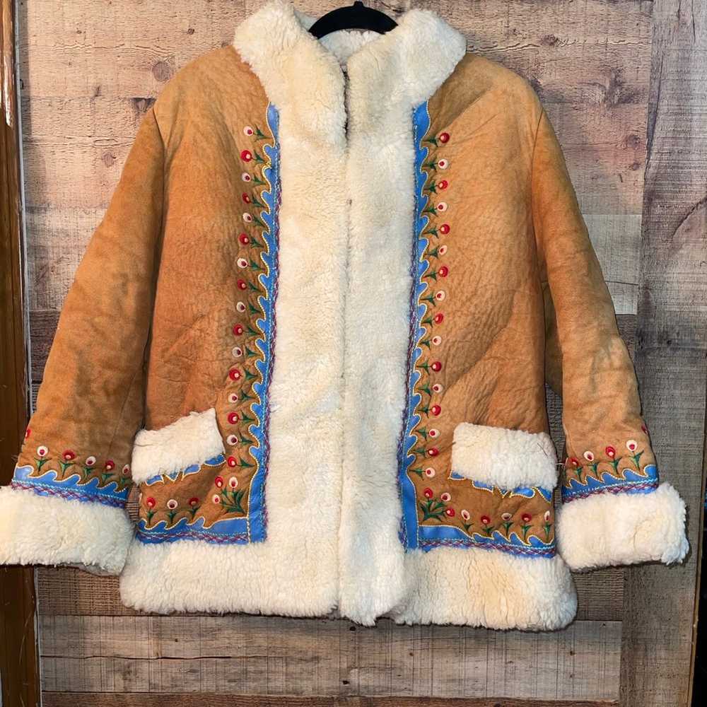 Vintage Poland embroidered shearling coat - image 1