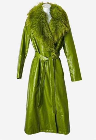 Topshop Green Faux Leather Penny Lane Fur Trench C