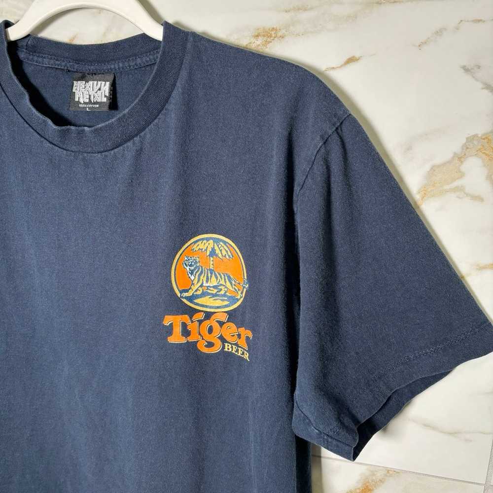 Vintage Mens Tiger Beer Large T-Shirt Blue - image 3