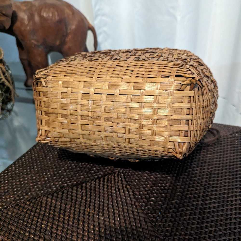 VTG Woven WICKER Straw BASKET Bucket Hand Bag CLU… - image 4