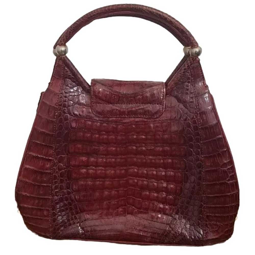 Genuine 100% leather vintage croco Hand Bag Purse… - image 3