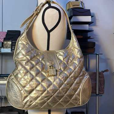 Authentic Burberry gold leather quilted hobo limit