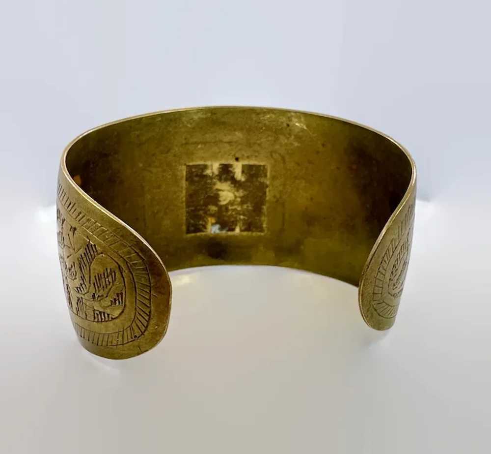 Brass Cuff, Etched, Leaf, Vintage Bracelet, India… - image 5