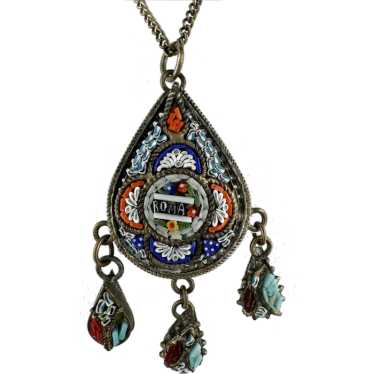 Very Fine Micromosaic Roma Necklace with Drops