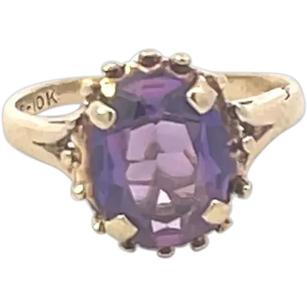 10K Oval Amethyst Vintage Classic Statement Ring … - image 1