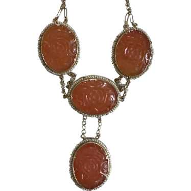 Antique 14k Seed Pearl & Carved Carnelian Necklace