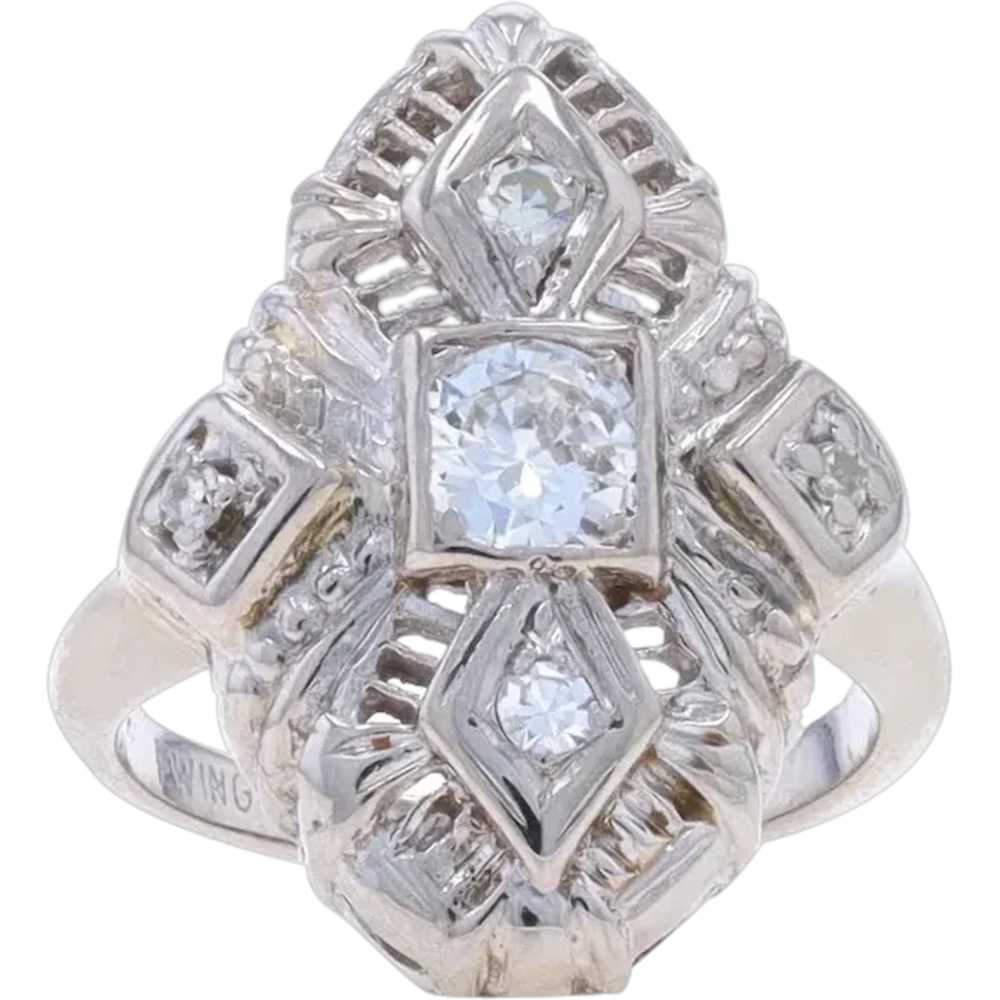 White Gold Diamond Retro Cluster Cocktail Ring 14… - image 1