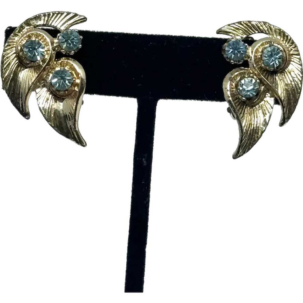 Vintage blue rhinestone clip on earrings - image 1