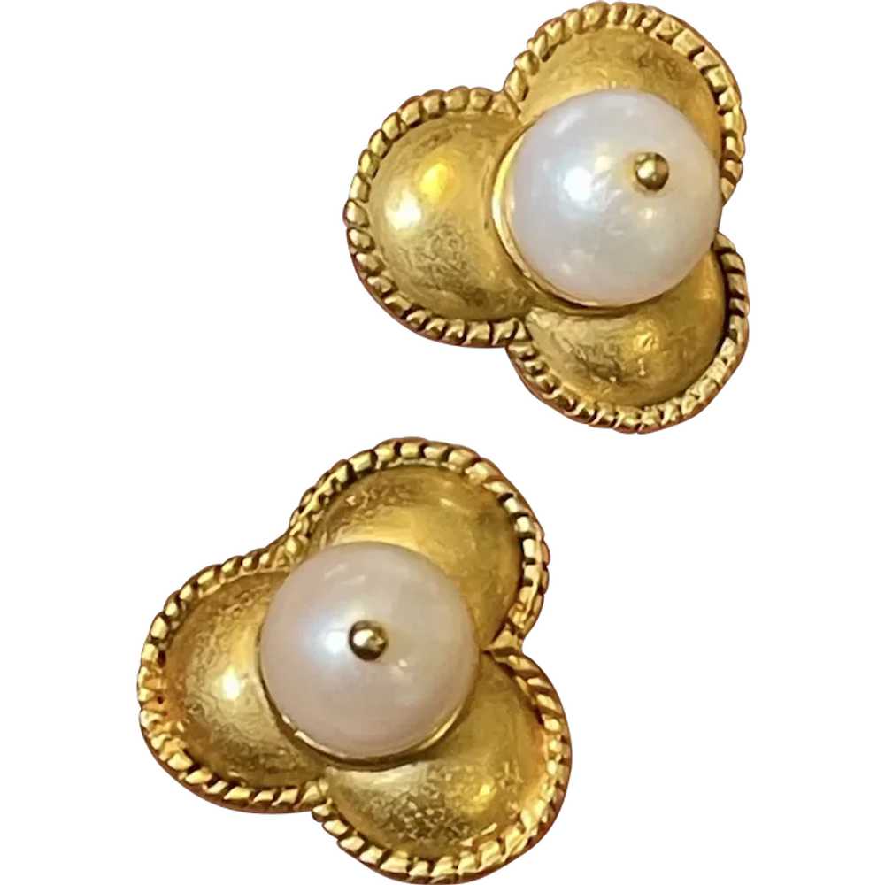 MMA Etruscan Revival Style Gold Plated Faux Pearl… - image 1