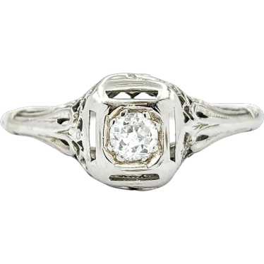 Diamond Art Deco Filigree Ring In White Gold