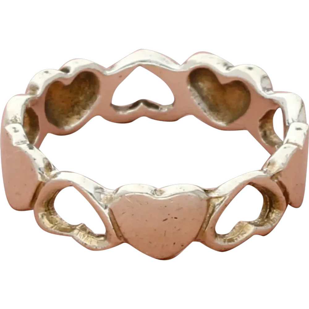 Sterling Silver Dainty Love Hearts Stack Band Rin… - image 1