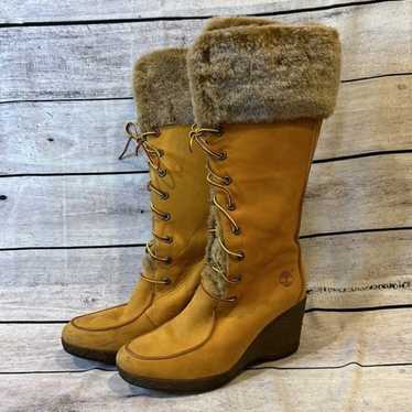 Timberland Tall Fur Lined Wedge Heel Boots SIZE 7… - image 1