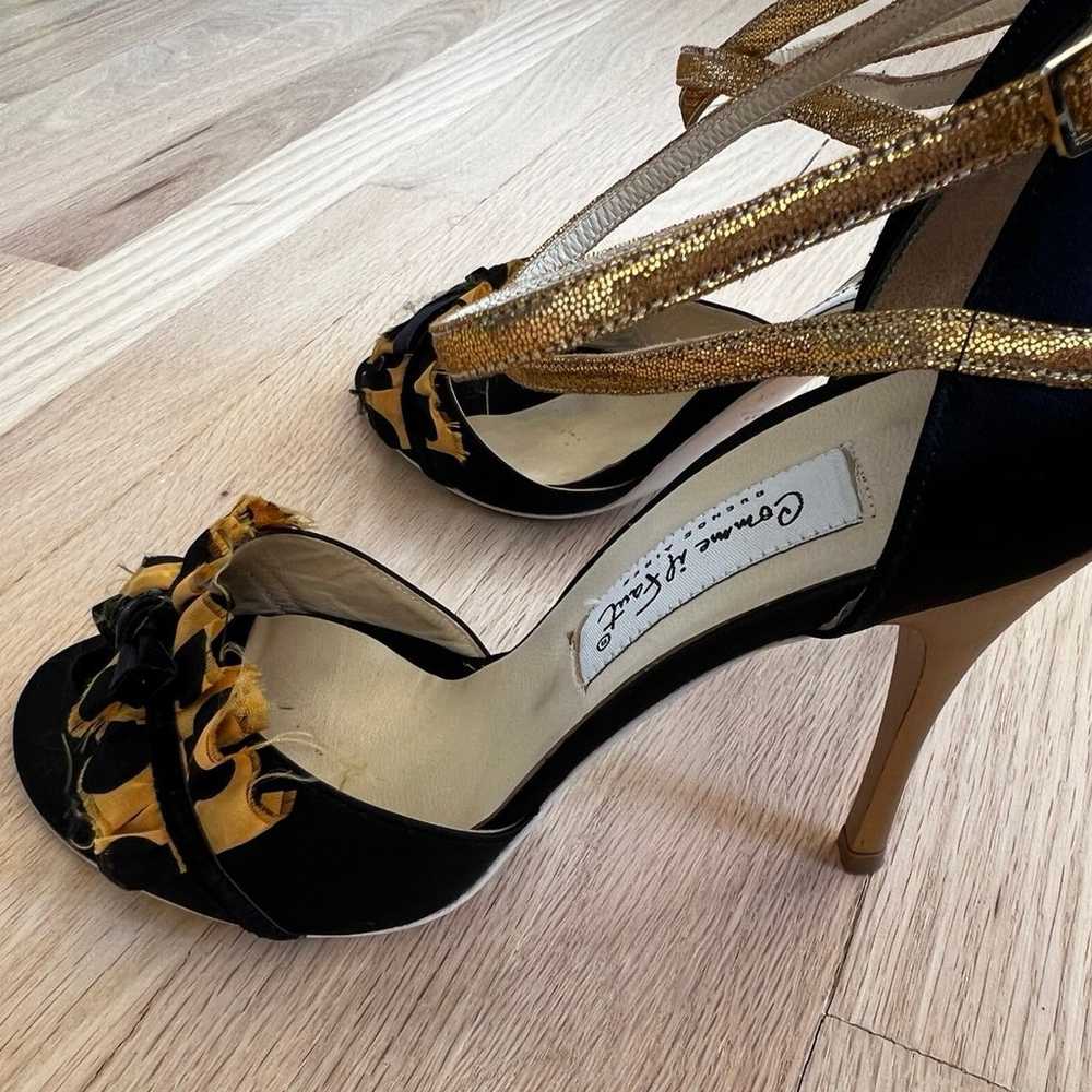 Comme Il Faut Black Satin Gold Heels - image 10