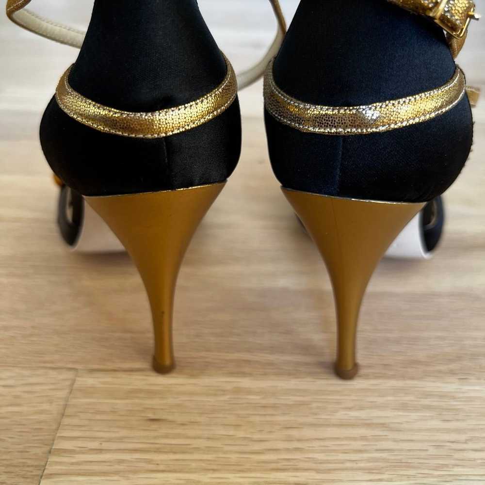 Comme Il Faut Black Satin Gold Heels - image 11