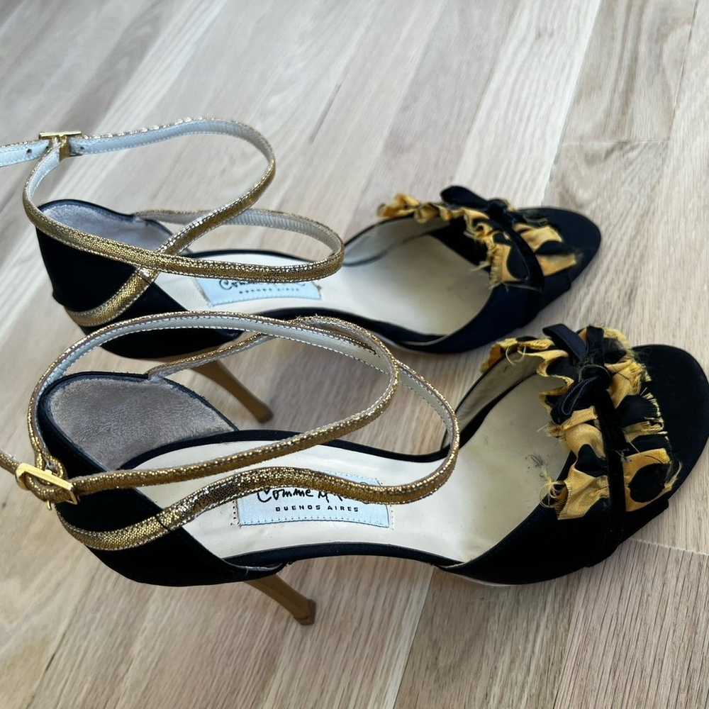 Comme Il Faut Black Satin Gold Heels - image 1