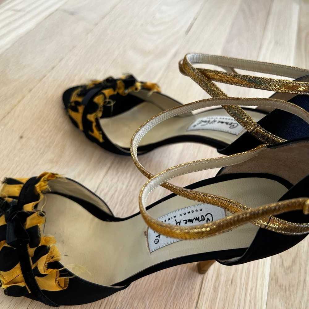 Comme Il Faut Black Satin Gold Heels - image 2