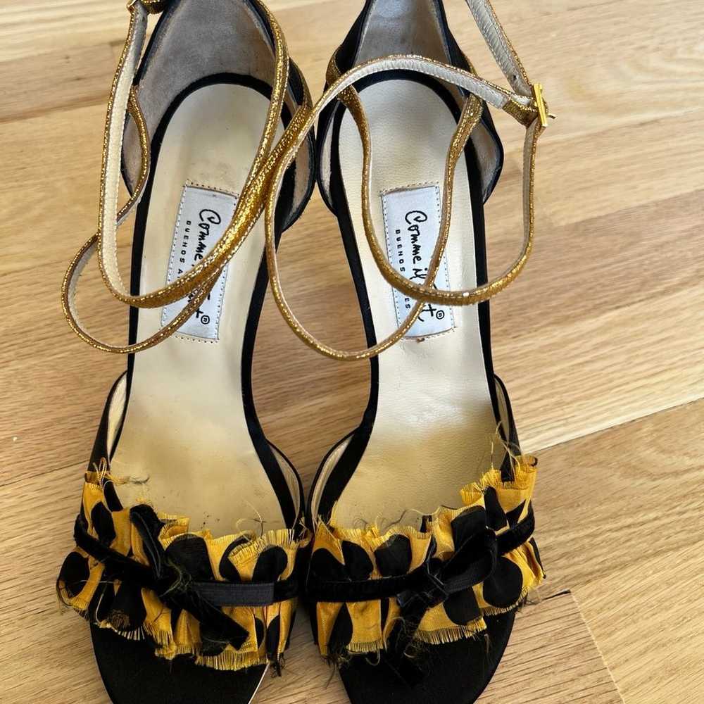 Comme Il Faut Black Satin Gold Heels - image 5