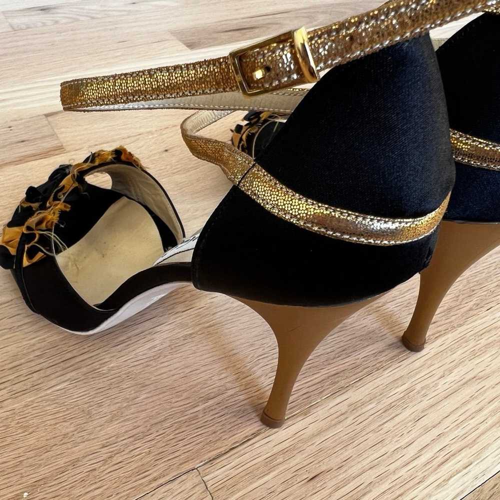 Comme Il Faut Black Satin Gold Heels - image 9