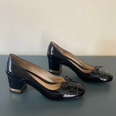 Black Patent Leather Slips On Shoes with Gold Tri… - image 1