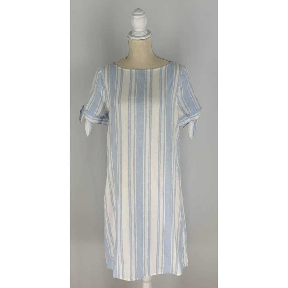 Saks Fifth Avenue Dress Linen Striped Blue White … - image 1