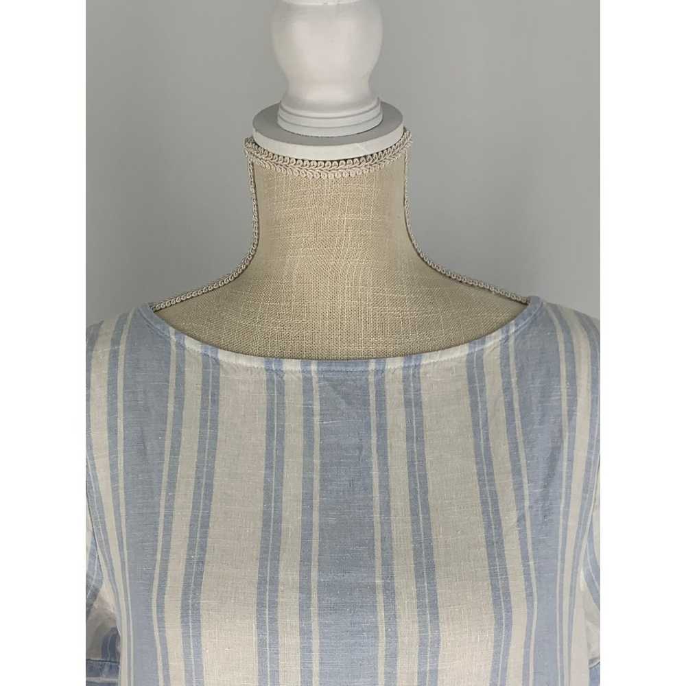 Saks Fifth Avenue Dress Linen Striped Blue White … - image 6
