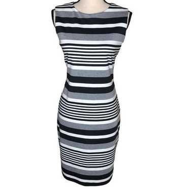 Calvin Klein Gray and White Striped Sheath Dress - image 1