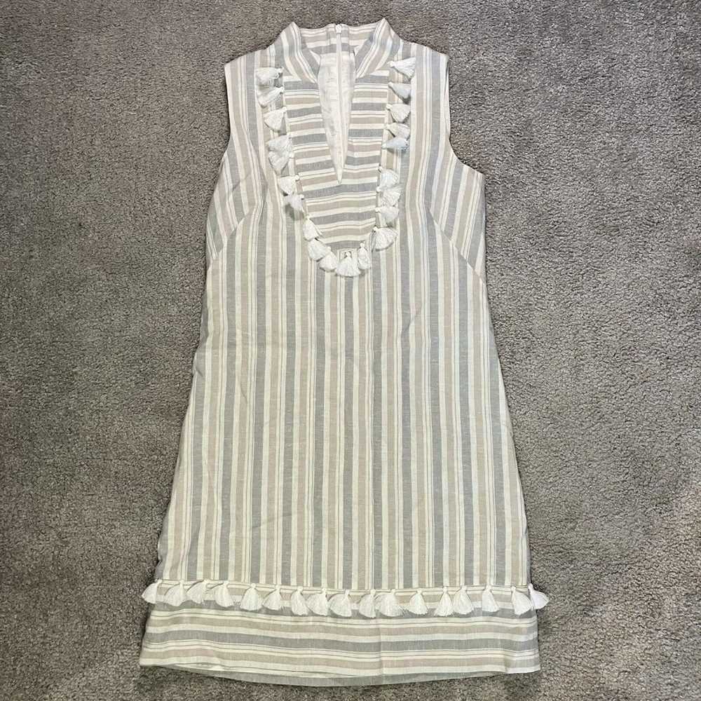 Eliza J Linen Striped Sleeveless Shift Dress Tan/… - image 1