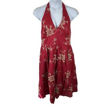 Signature by Robbie Bee Red Halter Embroidered Su… - image 1