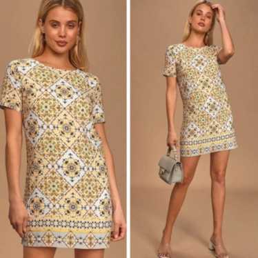 Lulus Dandy Lion Yellow Print Shift Dress Size Me… - image 1