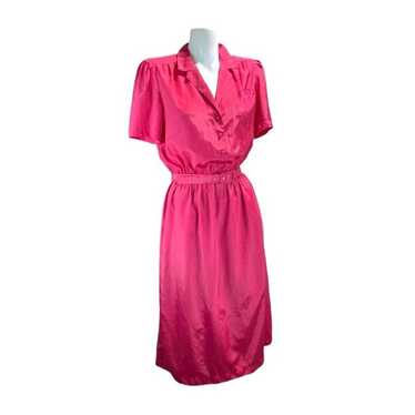 VTG Town Square Belted Pink Satin Sheath Dress Wo… - image 1