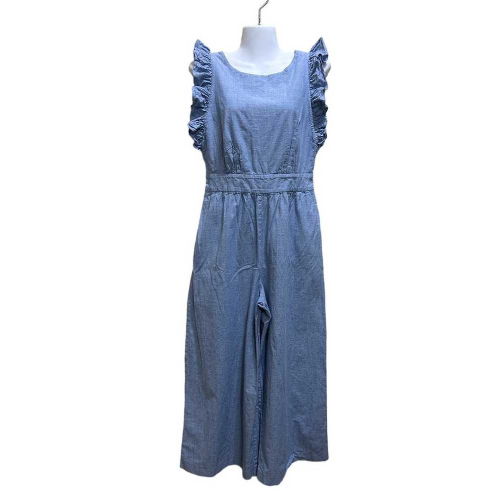 1901 Nordstrom Jumpsuit Sz 8 Chambray Blue Ruffle… - image 1