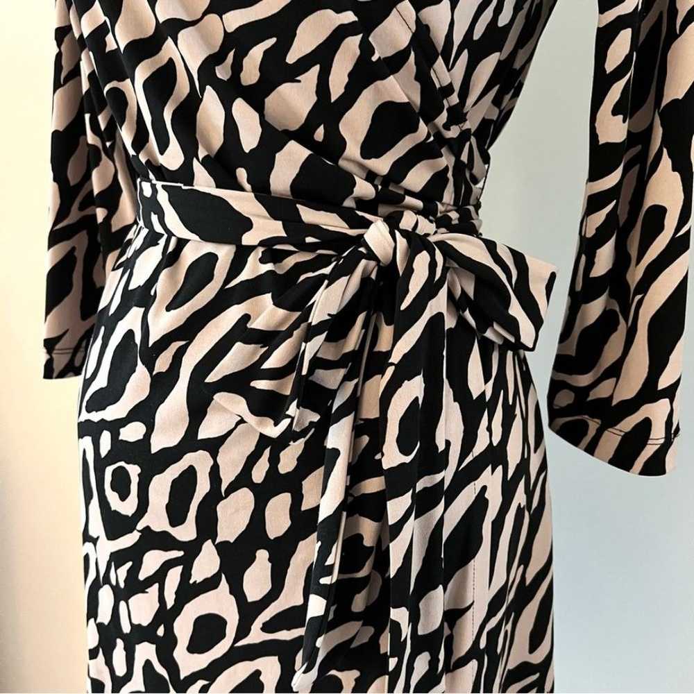 Tahari Jersey Wrap Midi Dress Black Tan Animal Pr… - image 4