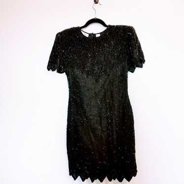 laurence kazar beaded black vintage dress silk, s… - image 1