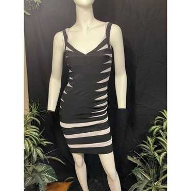 JOVANI black white stripe wrap panel mini dress wo