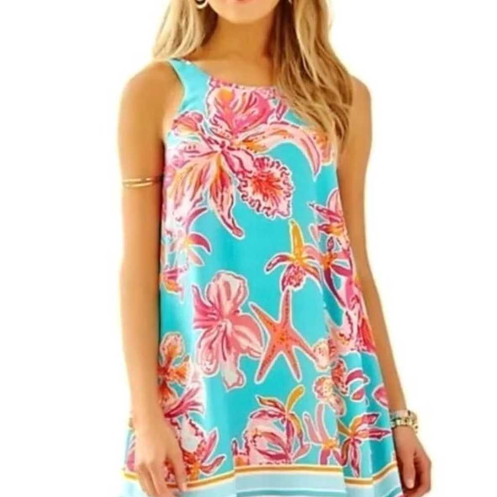 Lilly Pulitzer SILK Wright Trapeze Dress Sea Blue… - image 1