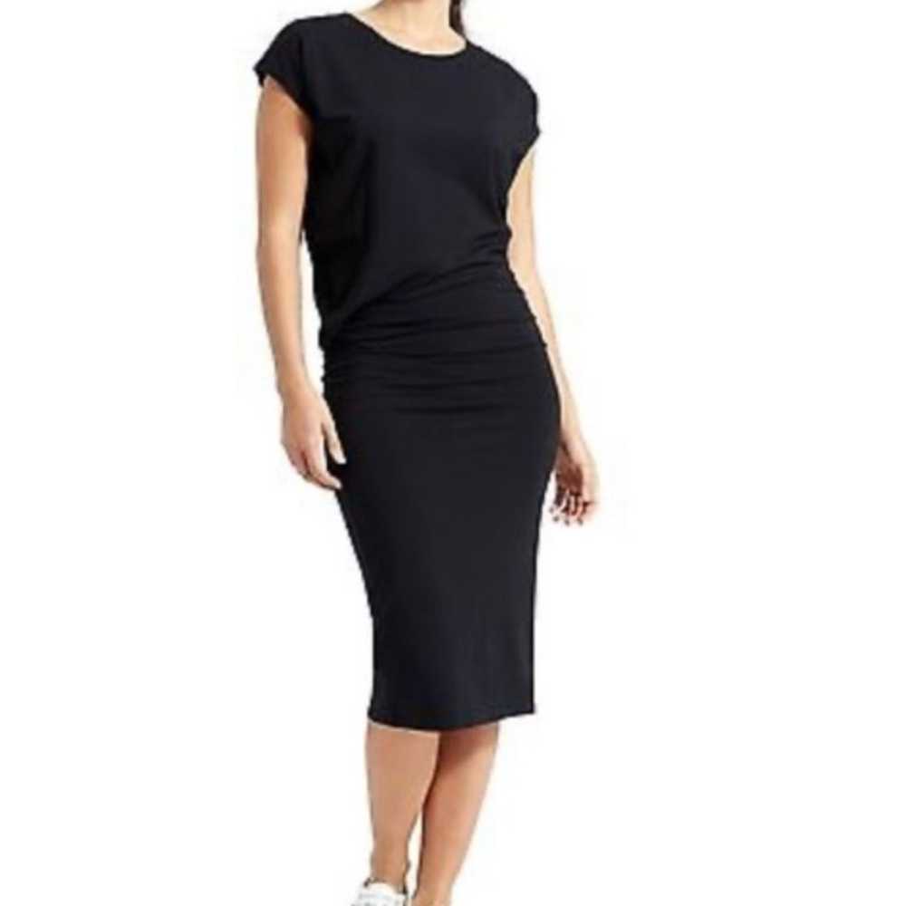 Athleta Horizons Midi Black Dress Athleisure Cinc… - image 1