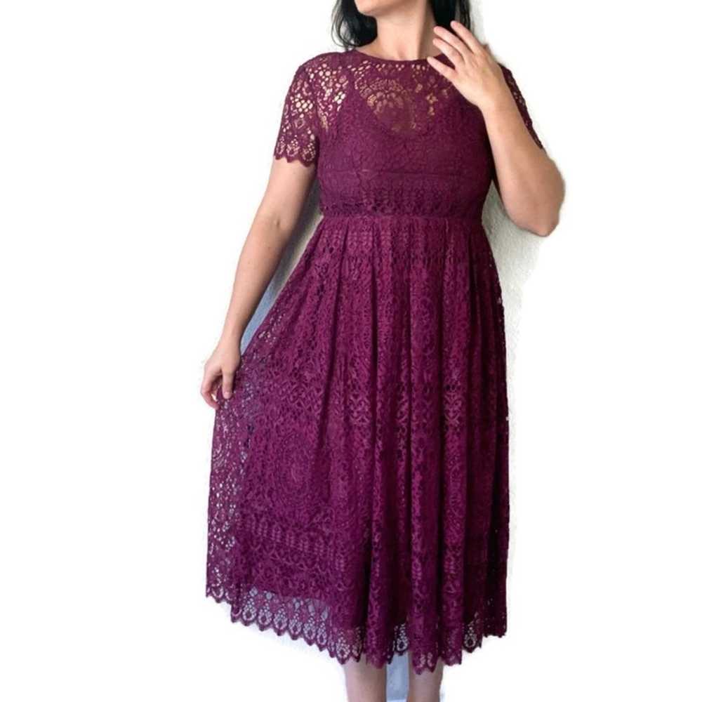 ASOS Burgundy Lace Scalloped Open Back Dress Size… - image 1