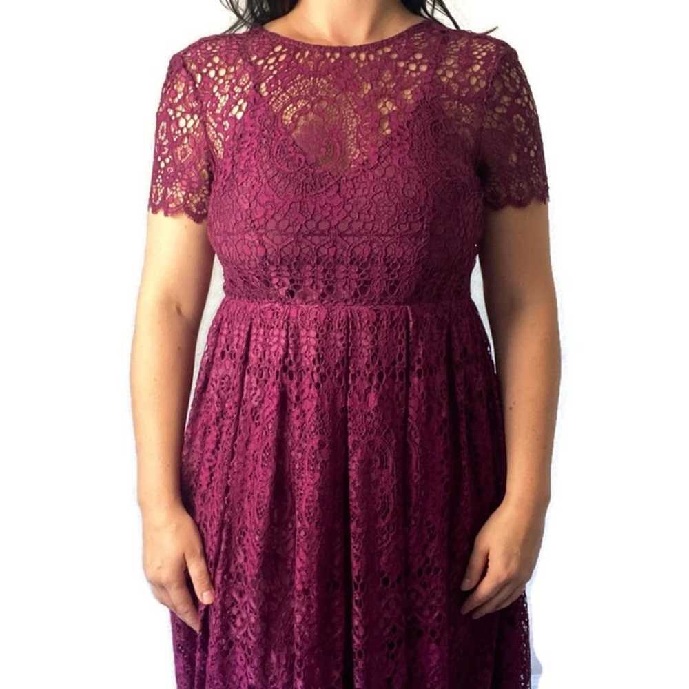 ASOS Burgundy Lace Scalloped Open Back Dress Size… - image 2