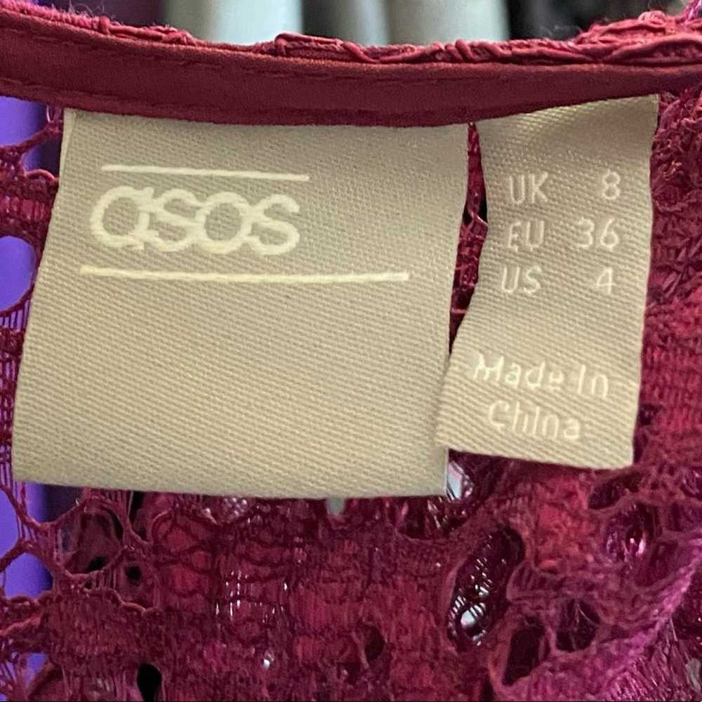 ASOS Burgundy Lace Scalloped Open Back Dress Size… - image 6