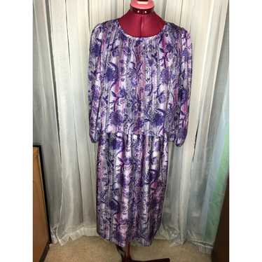 blouson dress floral vintage 1980s purple