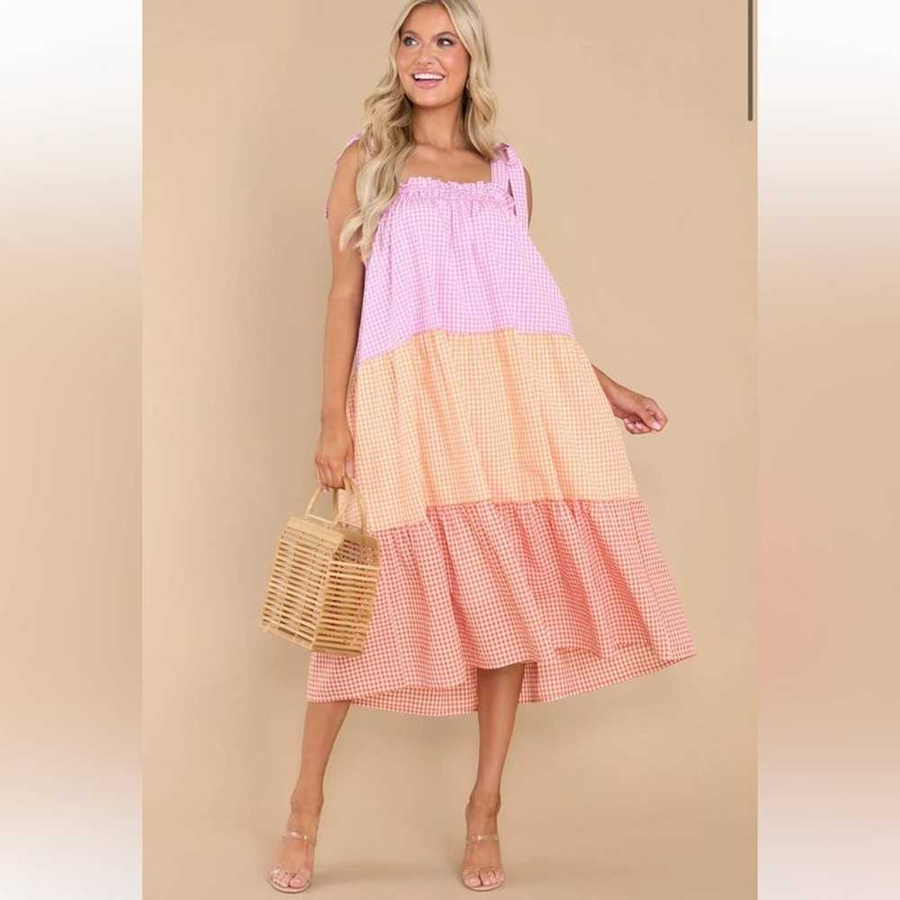 Talulah Pink Multi Gingham Midi Sun Dress Small - image 3
