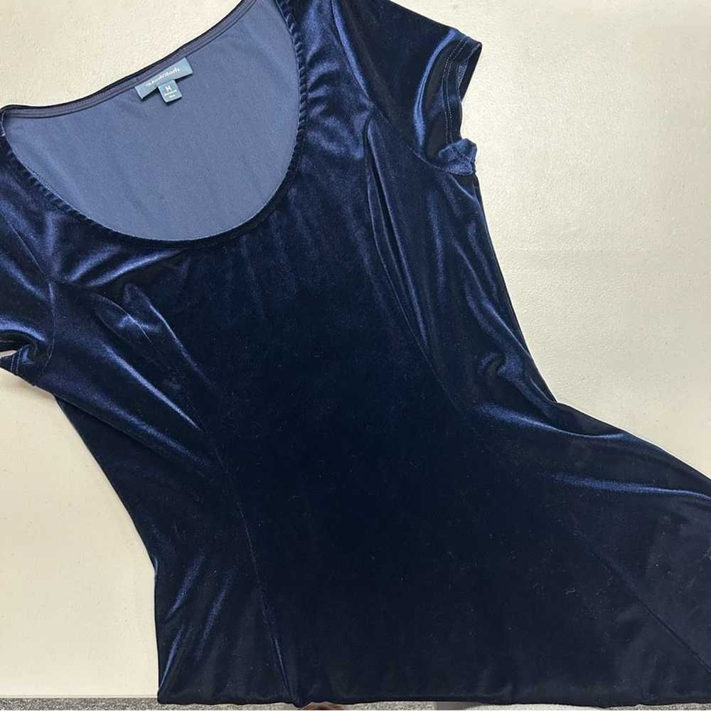 Modcloth Blue Velvet Dress Skater Style Short Sle… - image 2