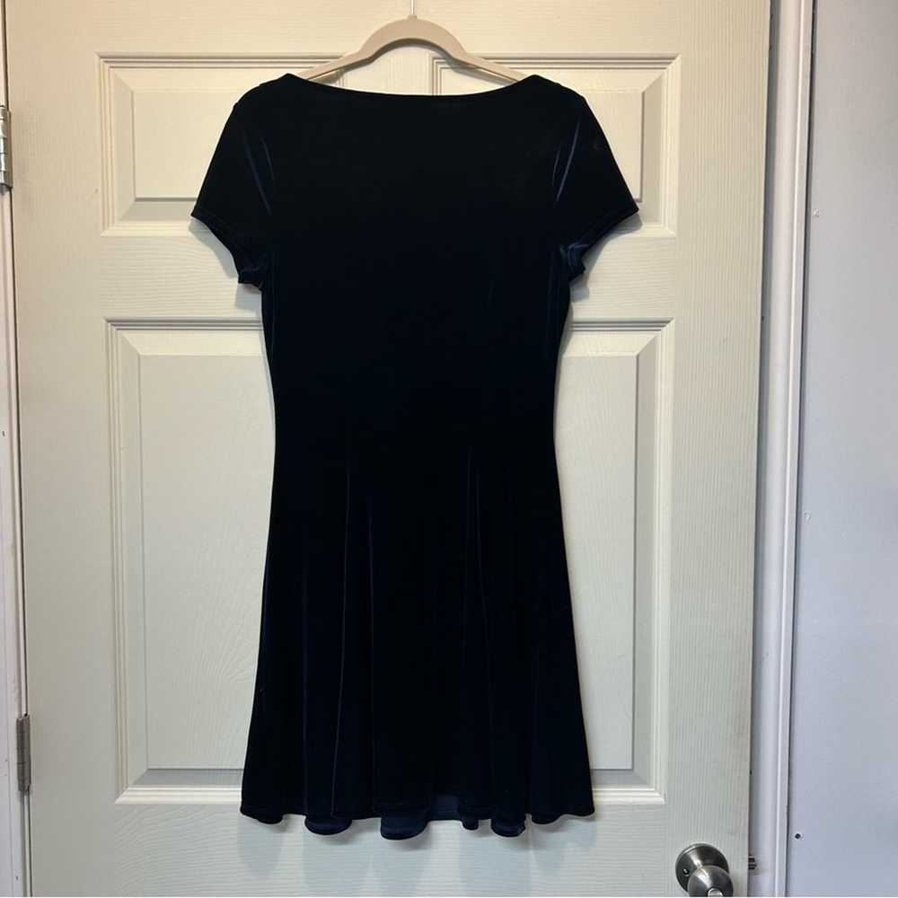 Modcloth Blue Velvet Dress Skater Style Short Sle… - image 4